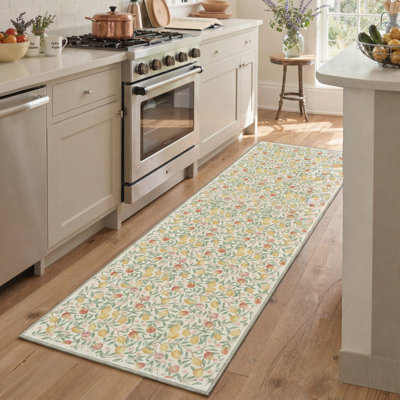 Fruition Floral Machine Washable Warm Ivory Indoor Area Rug With Non-Slip Backing