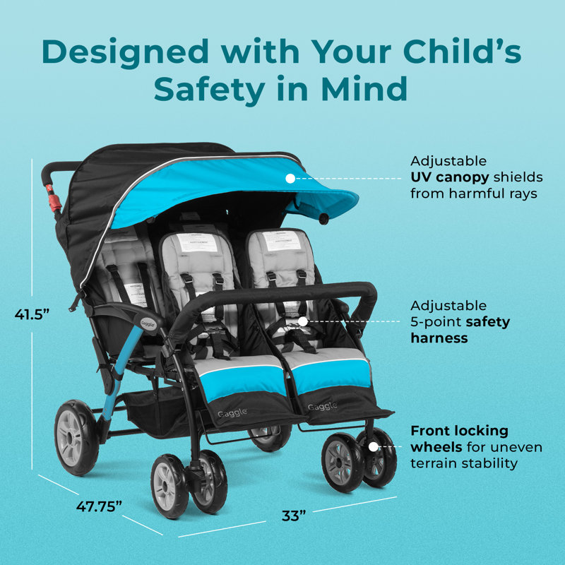 Compass Quad 4-Seat Tandem Stroller, Blue/Black
