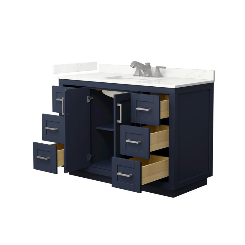 Miranda 48" Freestanding Single Bathroom Vanity with Quartz Top, Dark Blue, Giotto Quartz, Brushed Nickel