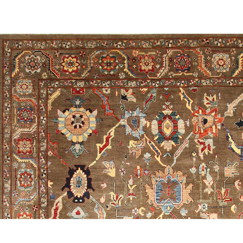 Tapis brun et multicolore de haute qualité noué à la main