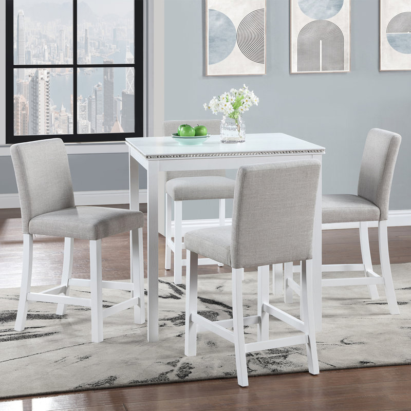 Ensemble de salle à manger Balachandran, Blanc, Lin gris / blanc, H 36 po x L 34,5 po x l 34,5 po