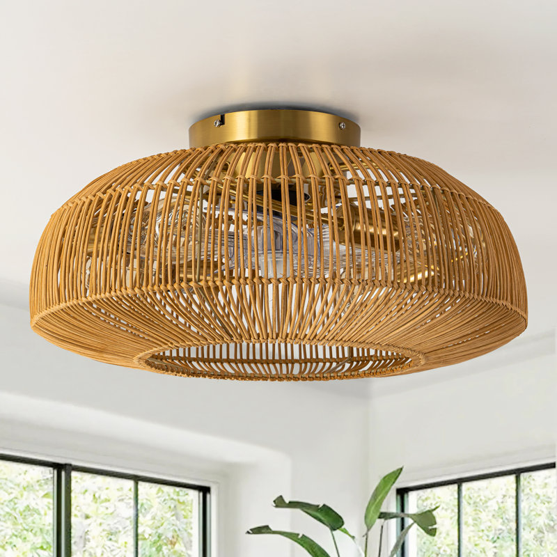 Ventilateur de plafond en rotin avec ensemble d'éclairage Aleighya