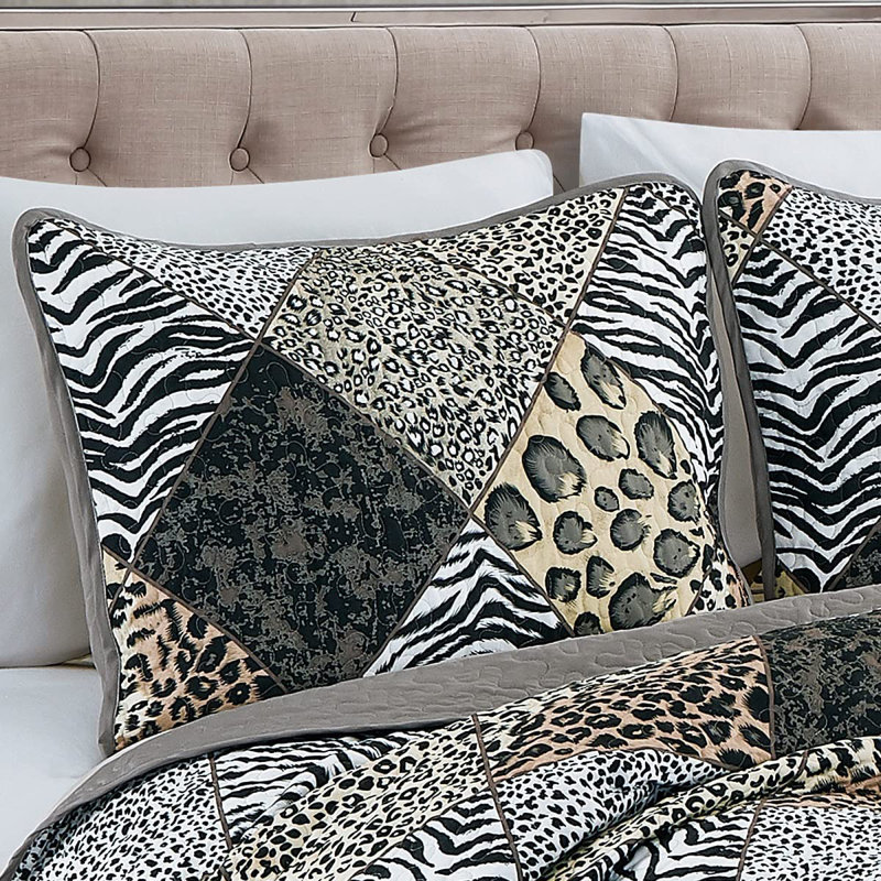 Ensemble de courtepointe réversible en microfibre noire 2 pièces, Courtepointe simple + 1 taie décorative standard