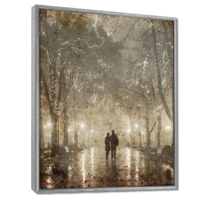 Couple Walking in Night Lights - Unframed Print, 40" H x 30" W, Silver, Floater Framed Print