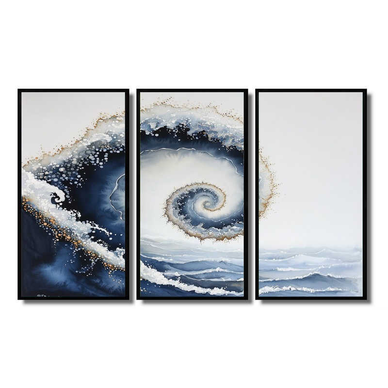 «Abstract Oceanic Spiral Profondeur I», ensemble d'art mural à spirales abstraites, H 28 po x l 36 po, Noir