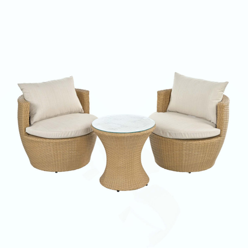 OUTDOOR PATIO 3PC BOHO FAUX WICKER CHAT SET, CUSHION