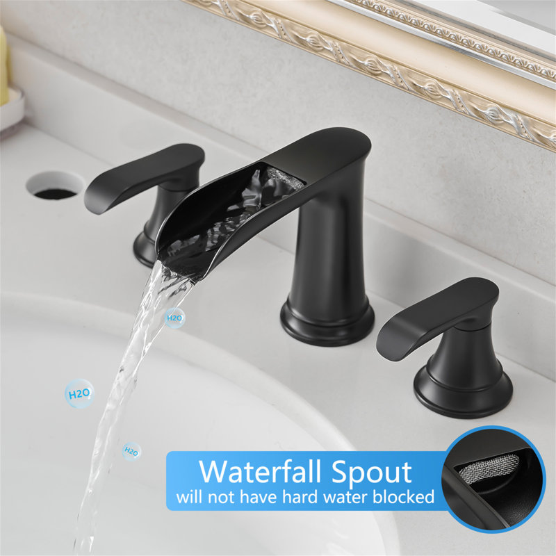 Bathroom Faucets For Sink 3 Hole 8 Inch Widespread Bathroom Sink Faucet With Pop Up Drain Double Lever Handle Faucet Bathroom Vanity Faucet Basin Mixer Tap Faucet With Hose