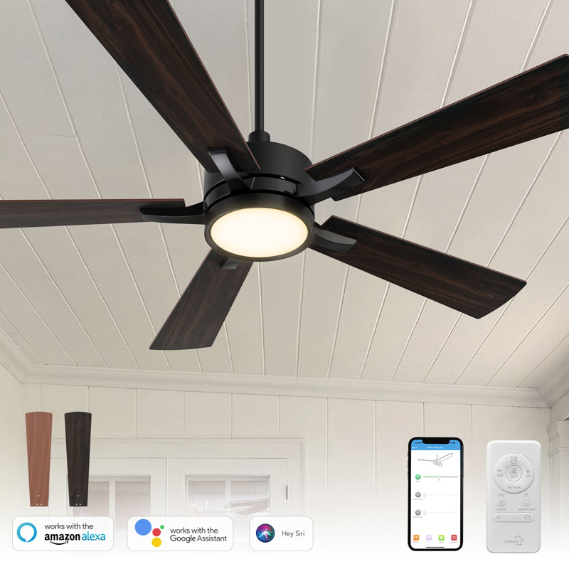 5 - Blade LED Smart Standard Ceiling Fan with Light,Living Room Fan,Quiet DC Motor, 56 Inch(Walnut&Reddish brown)
