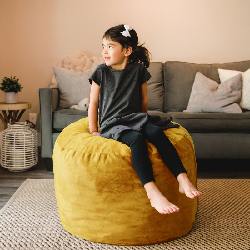 Big Joe Foam Filled Bean Bag Chair with Soft Removeable Cover, Mustard Polyester, 2.5 foot