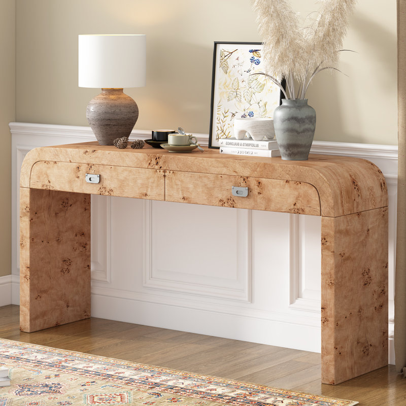 Table d'entrée moderne avec placage de bois de ronce, console élégante pour le couloir, le salon, le vestibule et les espaces étroits