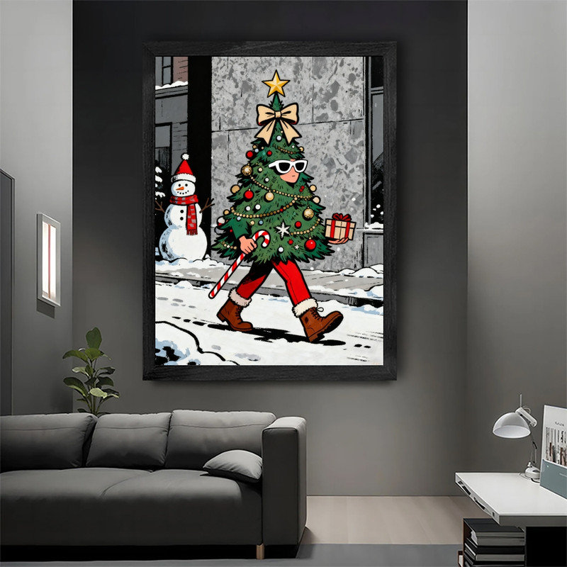 Cadre noir, arbre de Noël frais, art mural, impression de cadre festif amusant, H 11 po x l 9 po