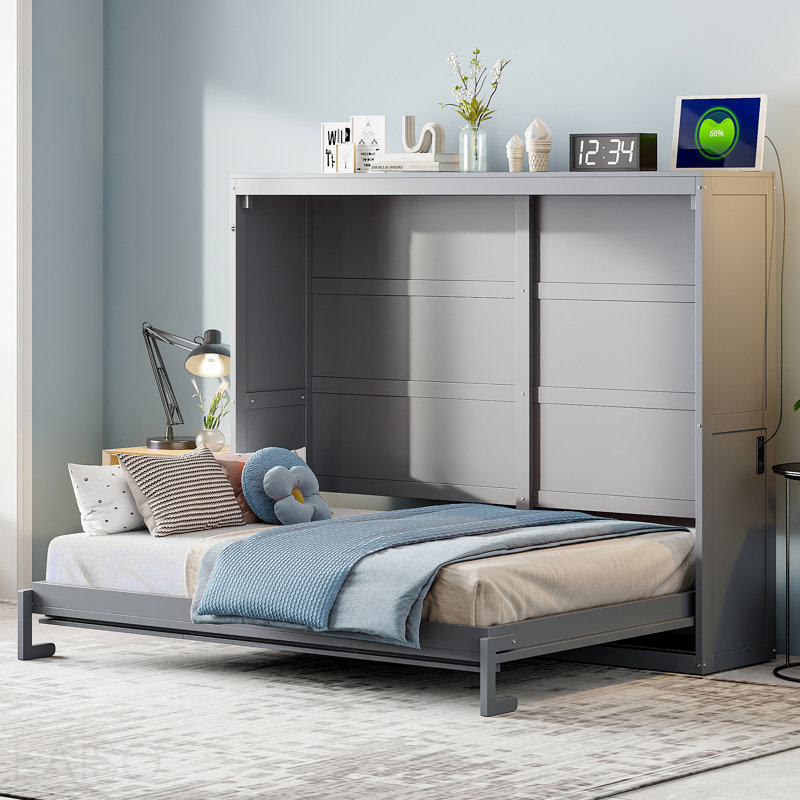 Grand lit escamotable mural, gris, Grey