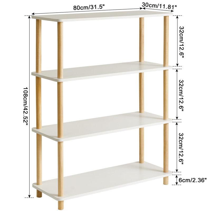 Aryssa 80cm W Standard Bookcase, (4 Shelves) 108cm H x 80cm W x 30cm D