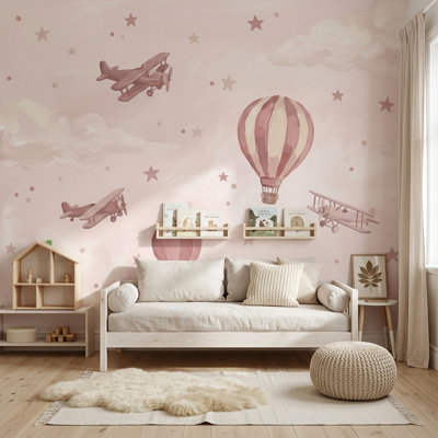 Papier peint montgolfière amovible ciel fantaisiste amovible