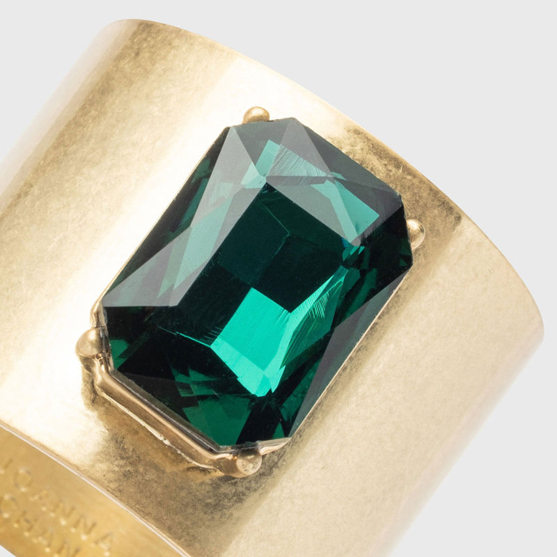 Single Gem Napkin Rings, Worn Gold/Emerald