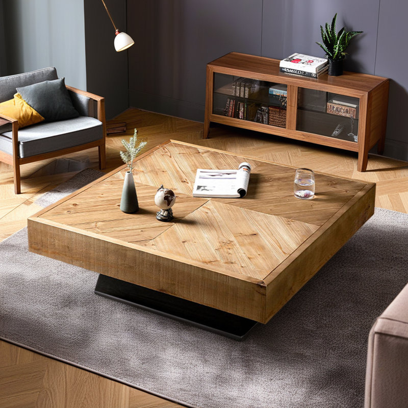 Nordic French Retro Modern Wood Coffee Table, 13.77" H x 39.37" L x 39.37" W 