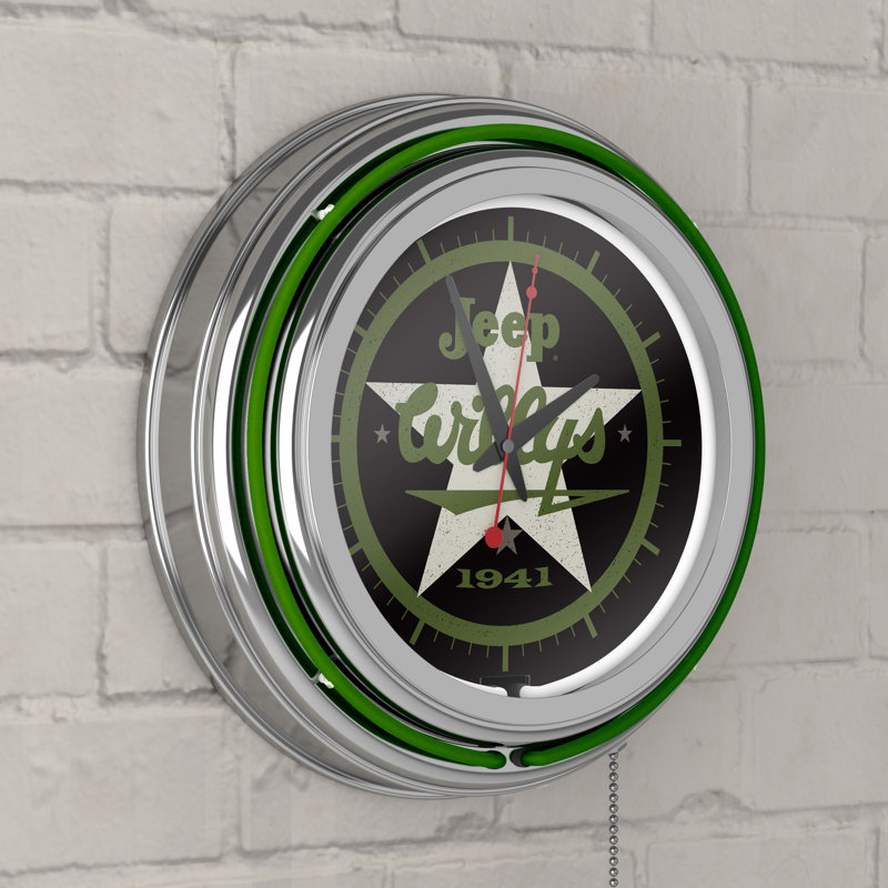 Jeep Willys 1941 Retro Neon Wall Clock, Vert