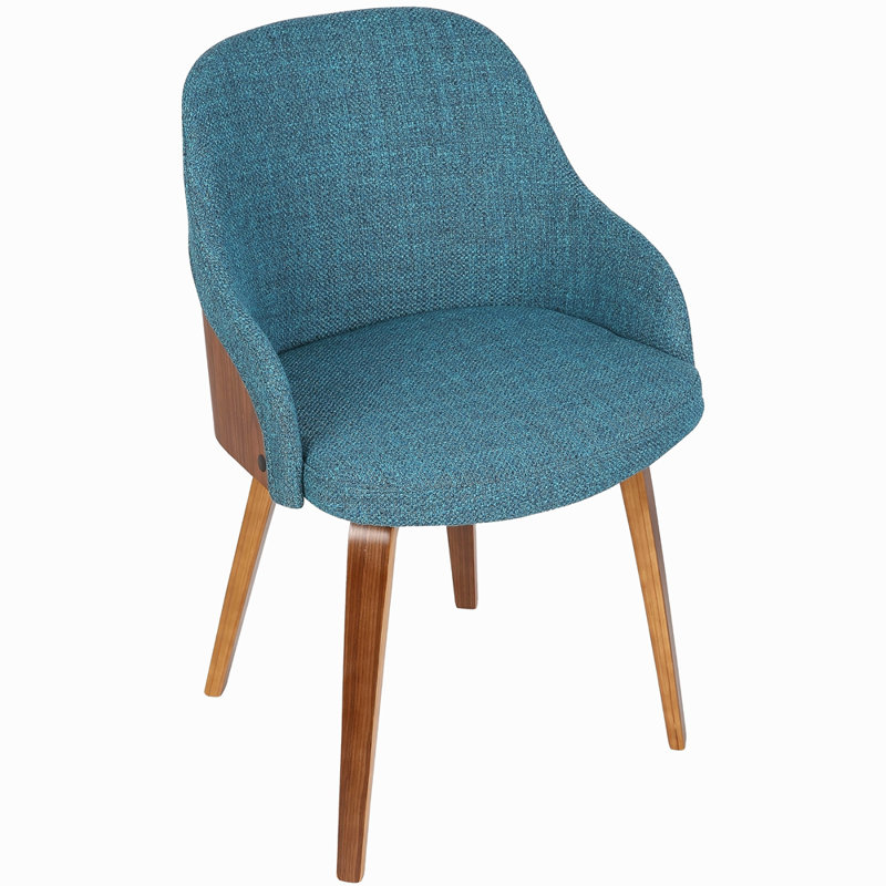 Chaise de salle à manger / d'appoint en bois de noyer et tissu bleu sarcelle