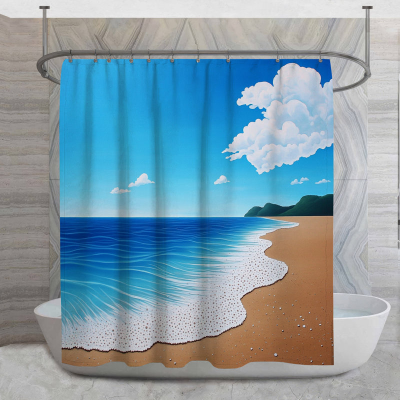 Rideau de douche plage - décor de salle de bain marin, H 84 po x l 70 po