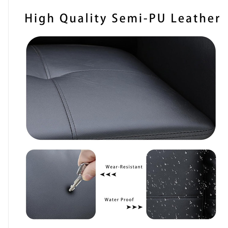 3-piece Faux Leather Sectional Sofa, Black Faux Leather