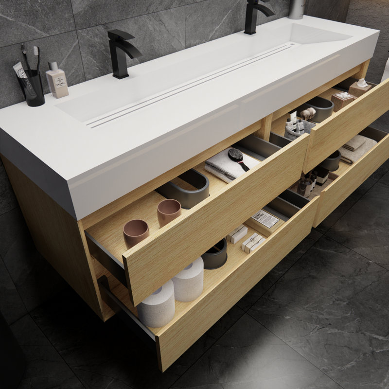 Meuble-lavabo double l 71 po x H 24,4 po Albizu, Brun