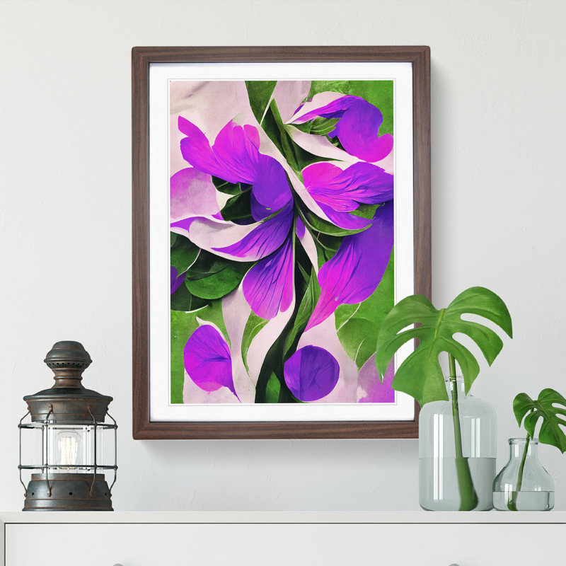 Stunning Abstract Flowers No.5 1 Piece Single Picture Frame Wall Art, 34cm H x 25cm W x 2cm D, Walnut