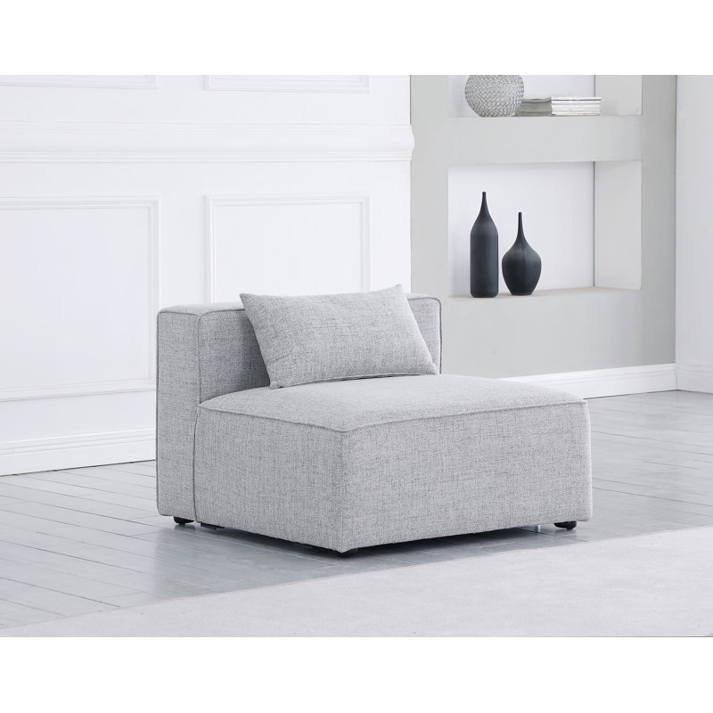 Cube lin durable sans accoudoirs crème, Tissu gris texturé en lin