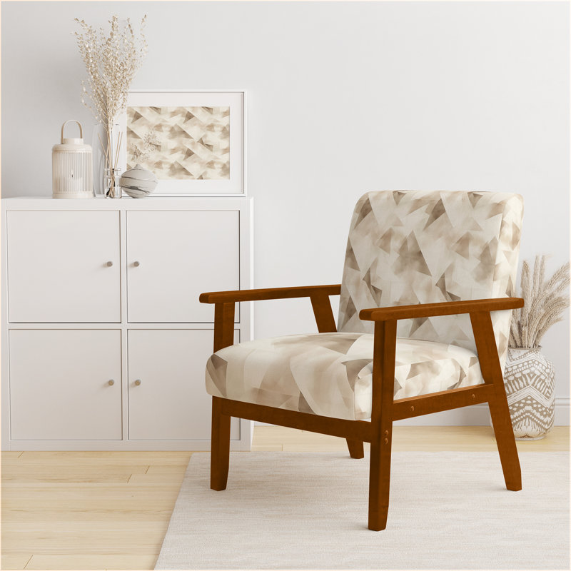 Chaise d'appoint moderne avec accoudoirs beige, Accoudoirs carrés bruns