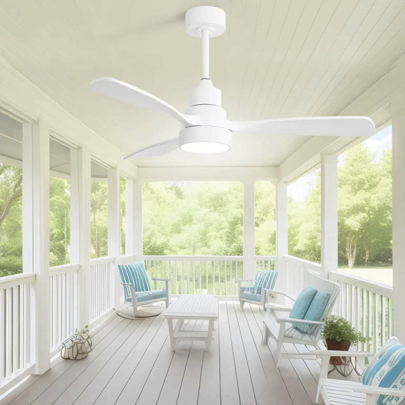 Ventilateur de plafond 48 pouces avec 3 pales en bois massif et télécommande, Blanc, Blanc