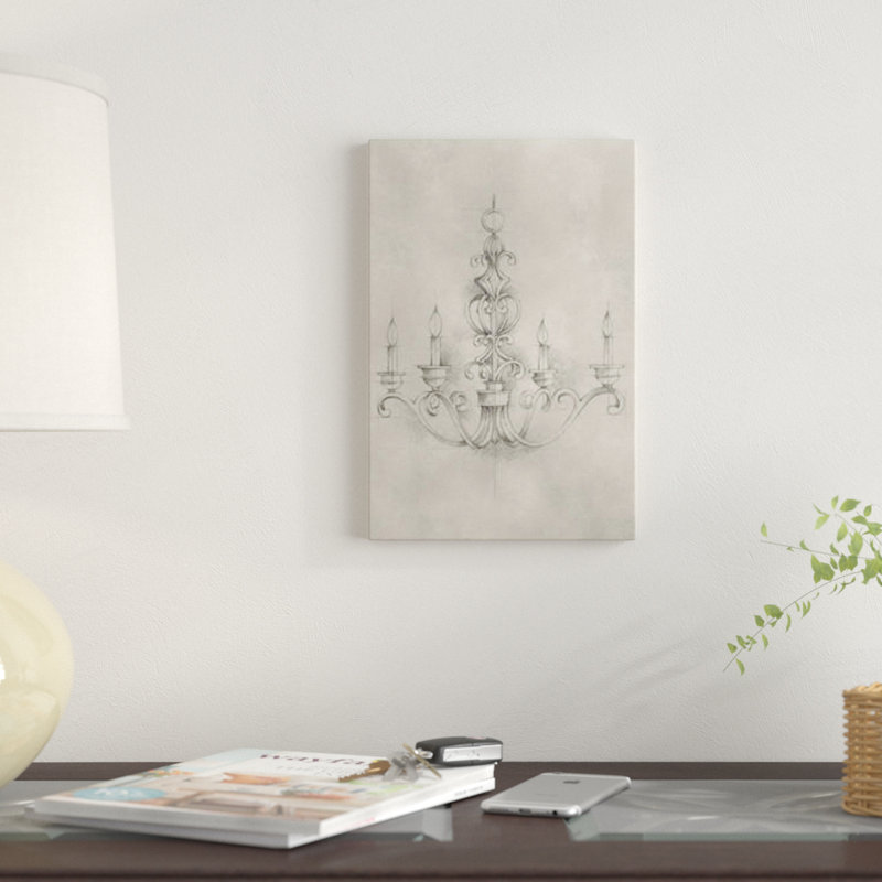 «Chandelier Schématique III», impression sur toile, H 26 po x l 18 po x P 1,5 po, Toile avec cadre noir, Pas de tapis