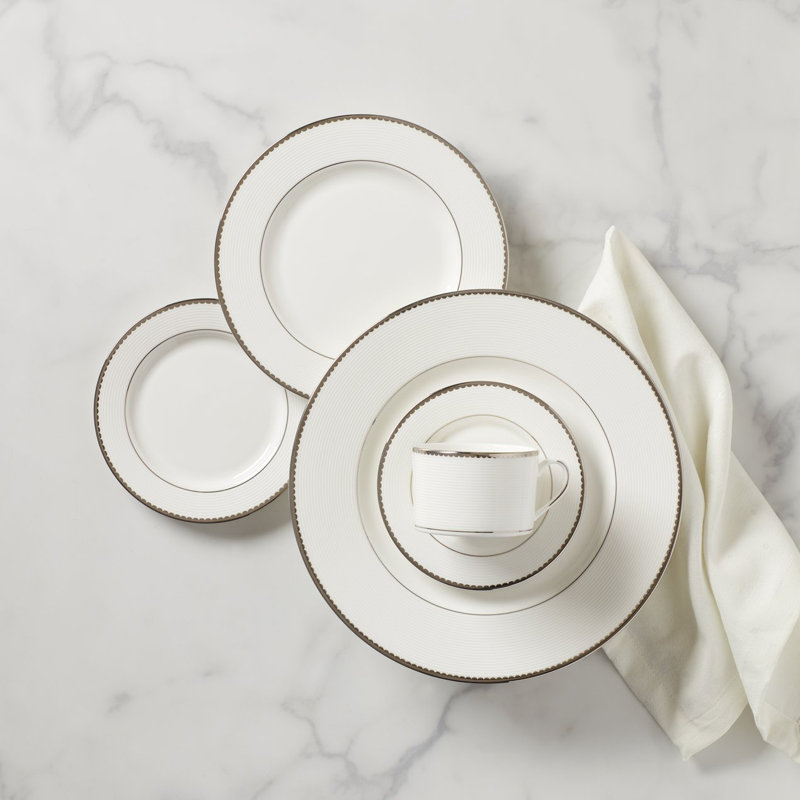 Elegant Platinum-Banded White Porcelain 5-Piece Place Setting