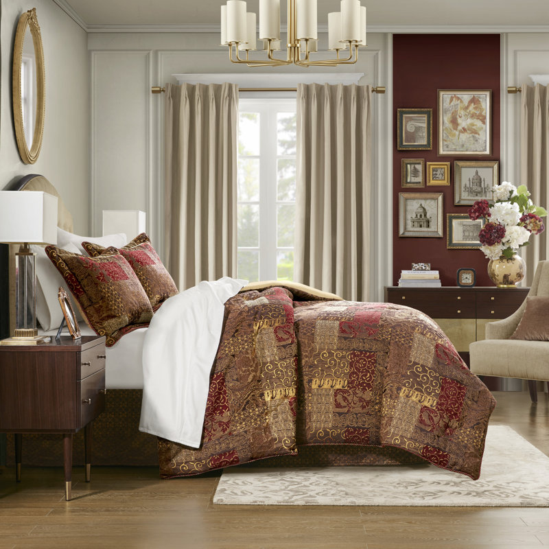 King Size Red Chenille Jacquard Comforter Set