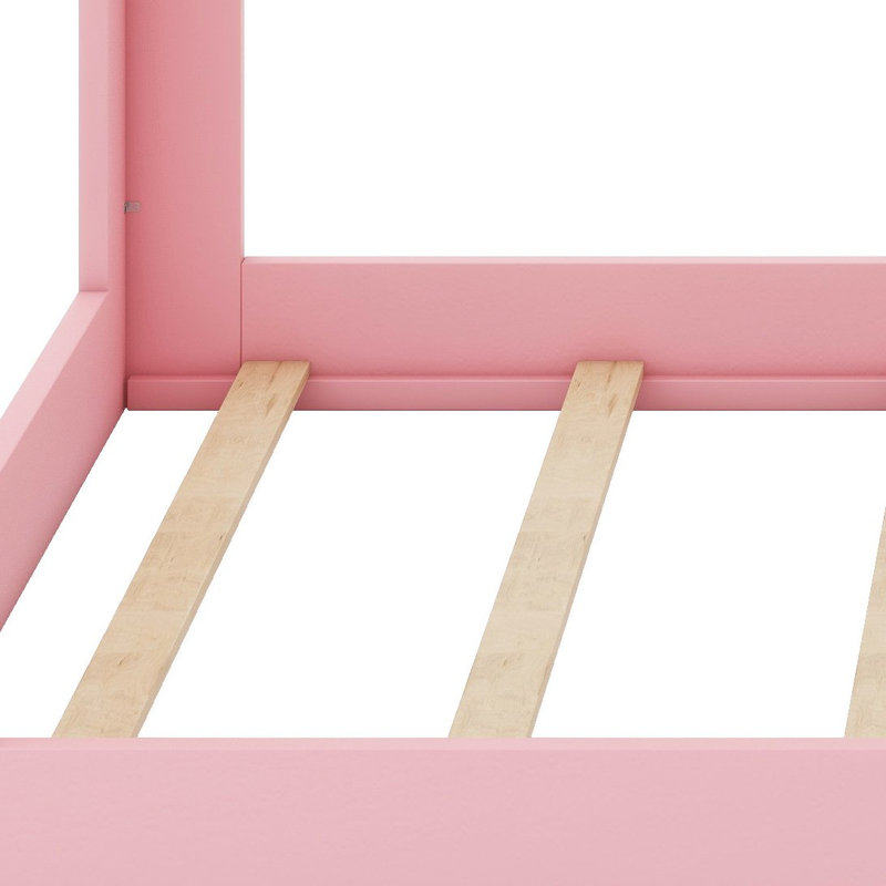 Lit superposé avec échelle réversible et barrières de sécurité pour plafonds bas, Lit double, Rose