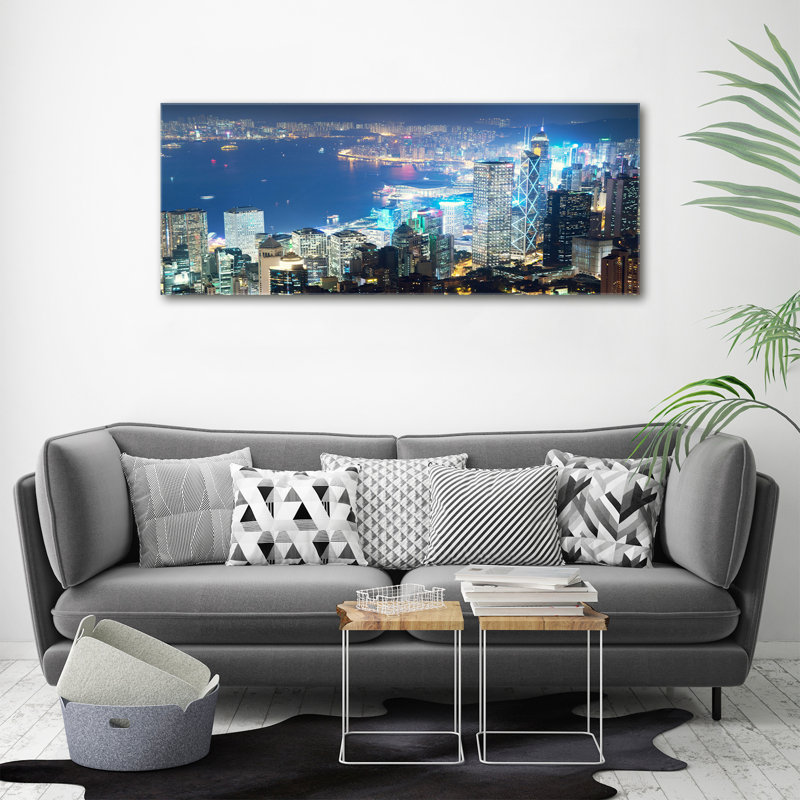 Hong Kong By Night - Print, 50cm H x 125cm W x 2cm D, Canvas