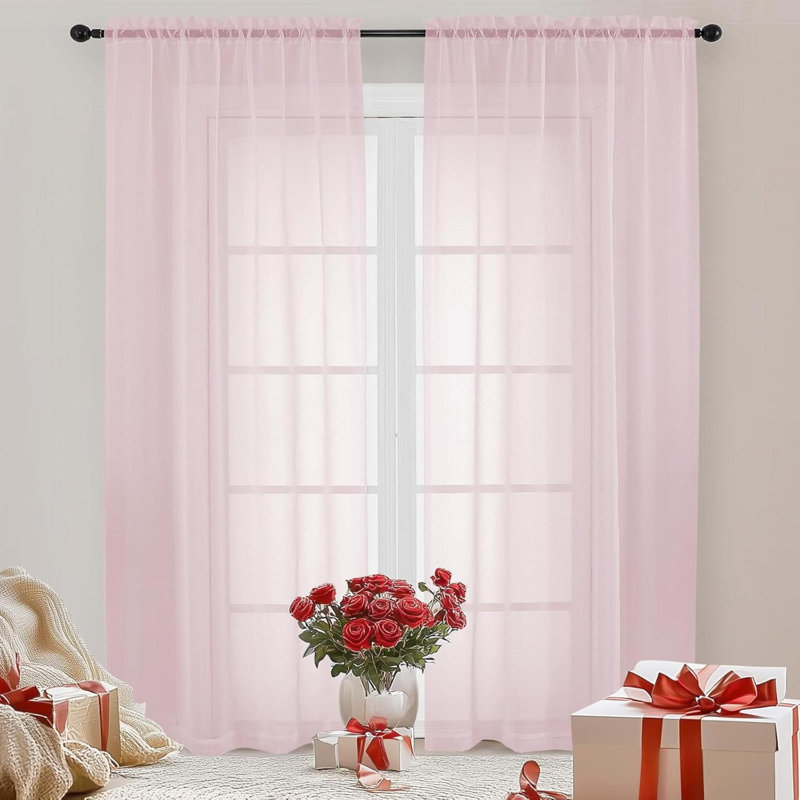 Sheer Curtains 2 Panels Set Rod Pocket Fimly Voile Solid Blush Window Curtain Panels For Living Room Bedroom Soft Voile Sheer Curtains & Drapes