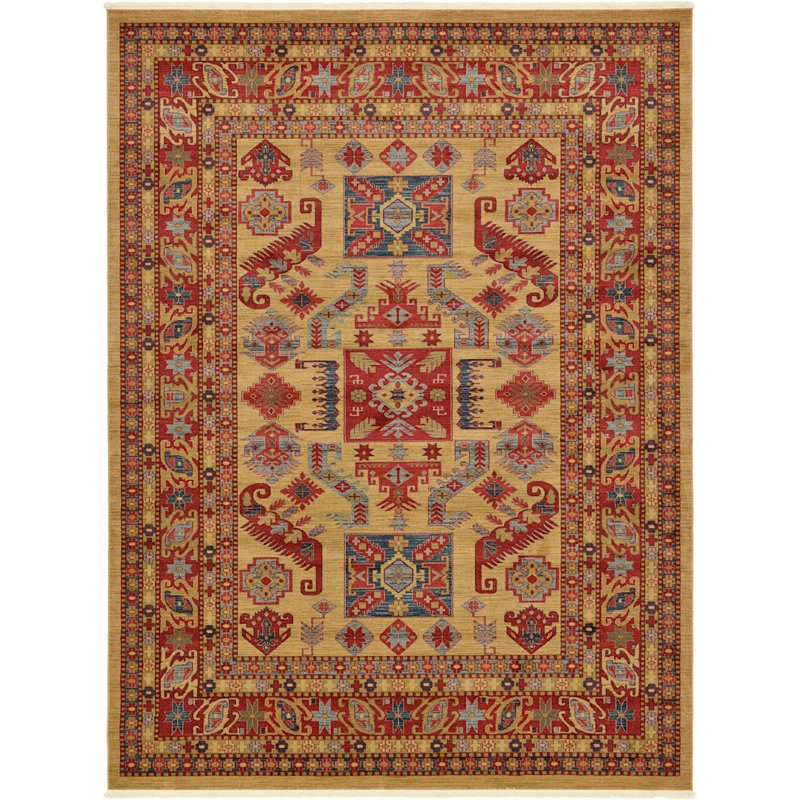 Tapis beige/rouge sud-ouest Lauri, Rectangle 10 pi x 13 pi