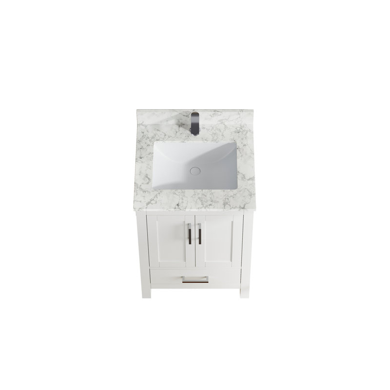 Meuble-lavabo blanc en bois 23 po avec lavabo et 2 portes, 1 tiroir, matériaux, fonction, Scratch - céramique, portes de comptoir et armoire autoportante, contreplaqué de bois massif, tiroirs, vasque
