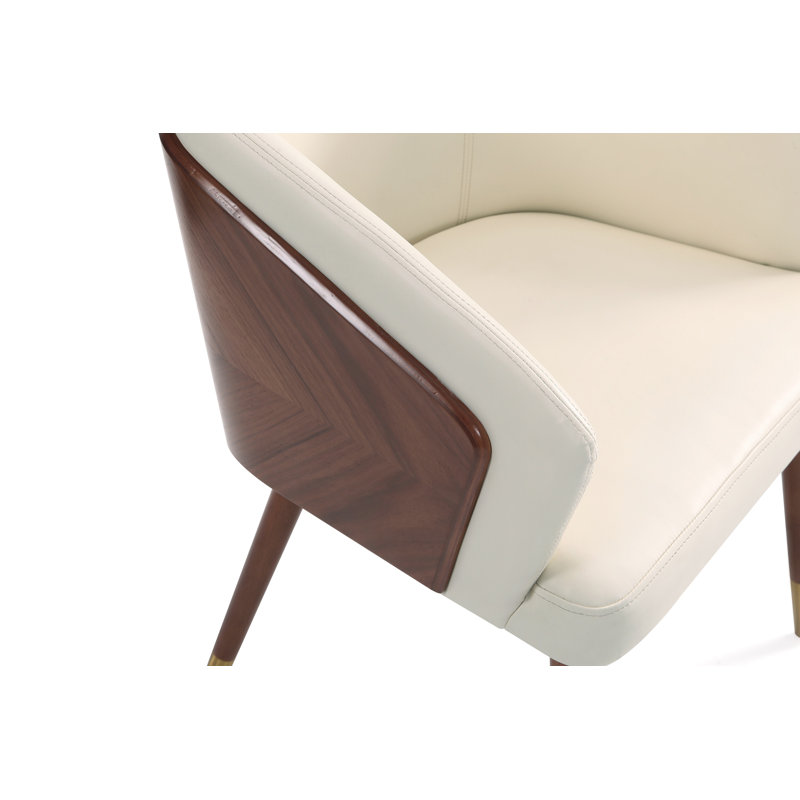 Linets Leatherette Side Chair Dining Chair, Walnut/Cream, 2