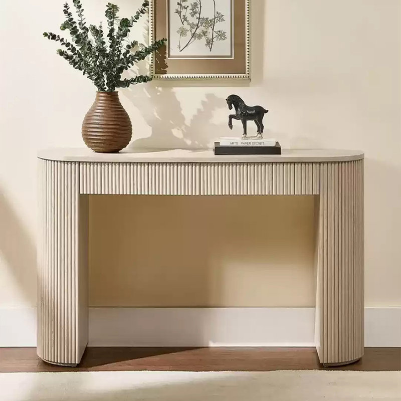 Console légère et luxueuse rétro, H 31,5 po x l 47,2 po x P 11,8 po, Blanc cassé