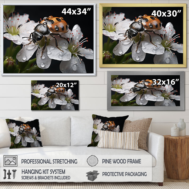 Nature c - Mystérieuse coccinelle en fleurs - imprimé, H 16 po x l 32 po x P 1 po, Cadre simple argenté