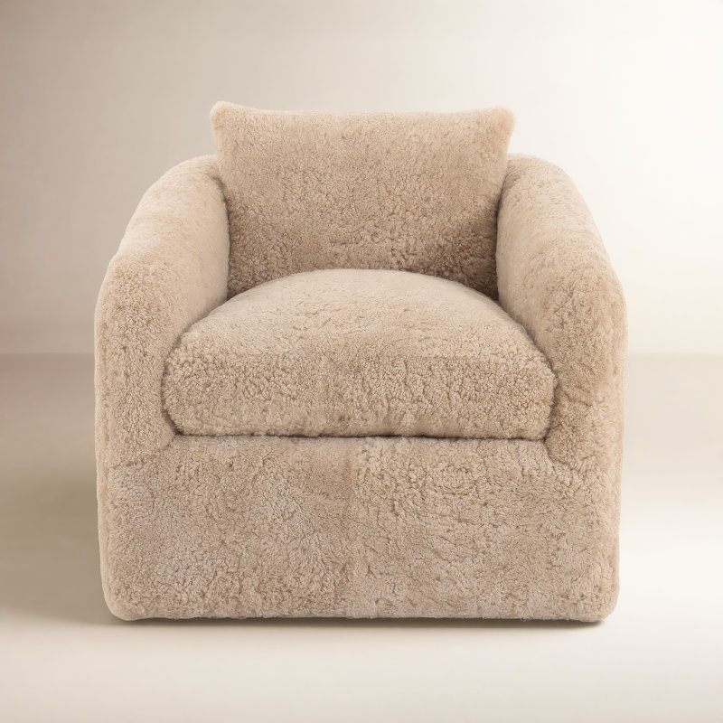 Redmond 31.5" W Suede Swivel Armchair, Beige Shearling