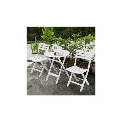 Ensemble bistro 3 pièces en plastique pliable - Table et chaises portatives avec dossier, blanc