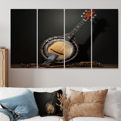 Chêne Banjo Resson I - musique, ensemble 4 pièces d'art mural