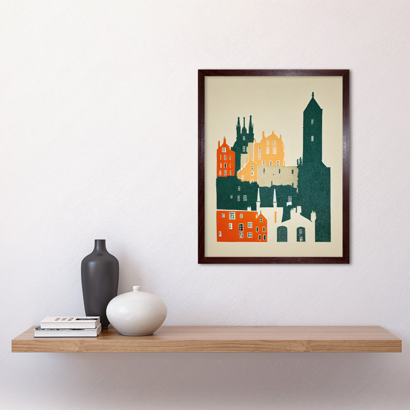 Edinburgh Old Town Retro Street - Print, Brown Framed Paper, 43cm H x 33cm W x 2cm D