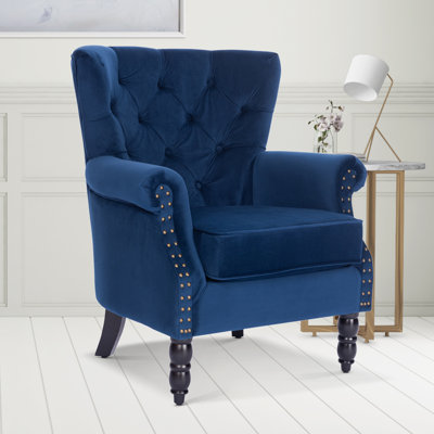 Harmonsburg 75cm Wide Plush Velvet Buttoned Accent Wingback Chair