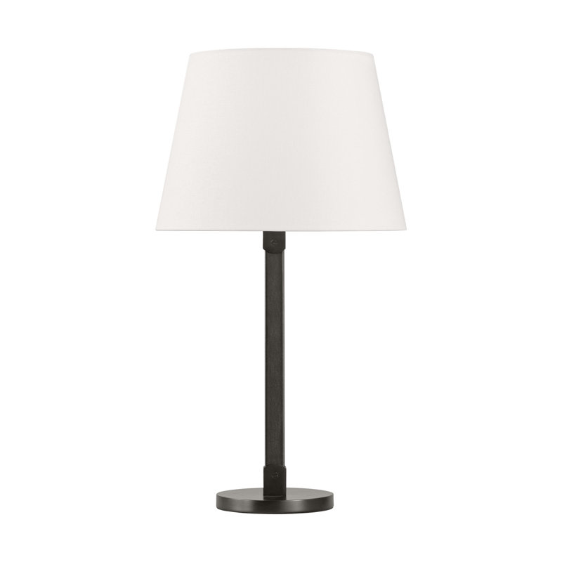 Lauren Ralph Lauren Grayson 1 Light Bedroom Home Office Living Room Lamp In Aged Iron Finish With White Linen Shade, Gray