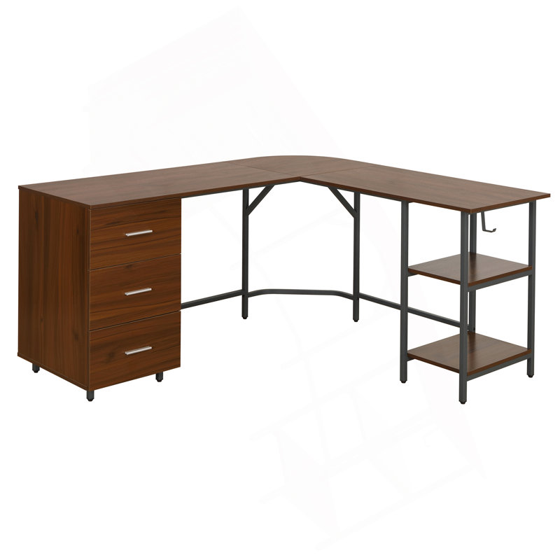 Bureau en L à deux tons avec rangement en L, noyer