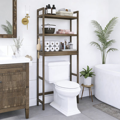 Bamboo 3-Tier Over The Toilet Organizer Rack Adjustable Shelves Walnut