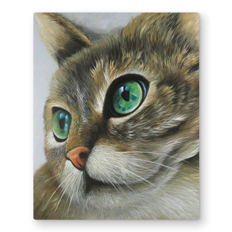 Peaceful Cat Portrait - Gray Hyperrealist Metal Print | Decor