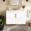 Meuble-lavabo vintage de 30 po avec lavabo en céramique à 3 trous, 2 portes, rangement réglable, fixation murale, évier facile à nettoyer avec trous brillants, esthétique moderne, tablette, fini égratigné et solide